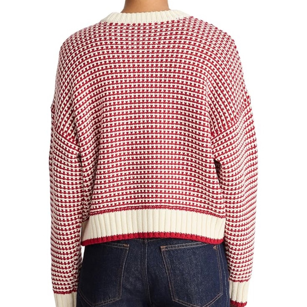 Women’s Madewell Textured Stitch Crewneck Sweater in  Ivory and Ruby Stripe M - Picture 3 of 12